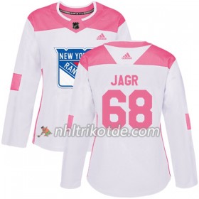 New York Rangers Trikot Jaromir Jagr 68 Adidas 2017-2018 Weiß Pink Fashion Authentic - Dame